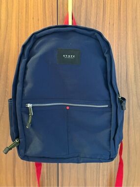 STATE Navy Backpack with Red Strap Accents